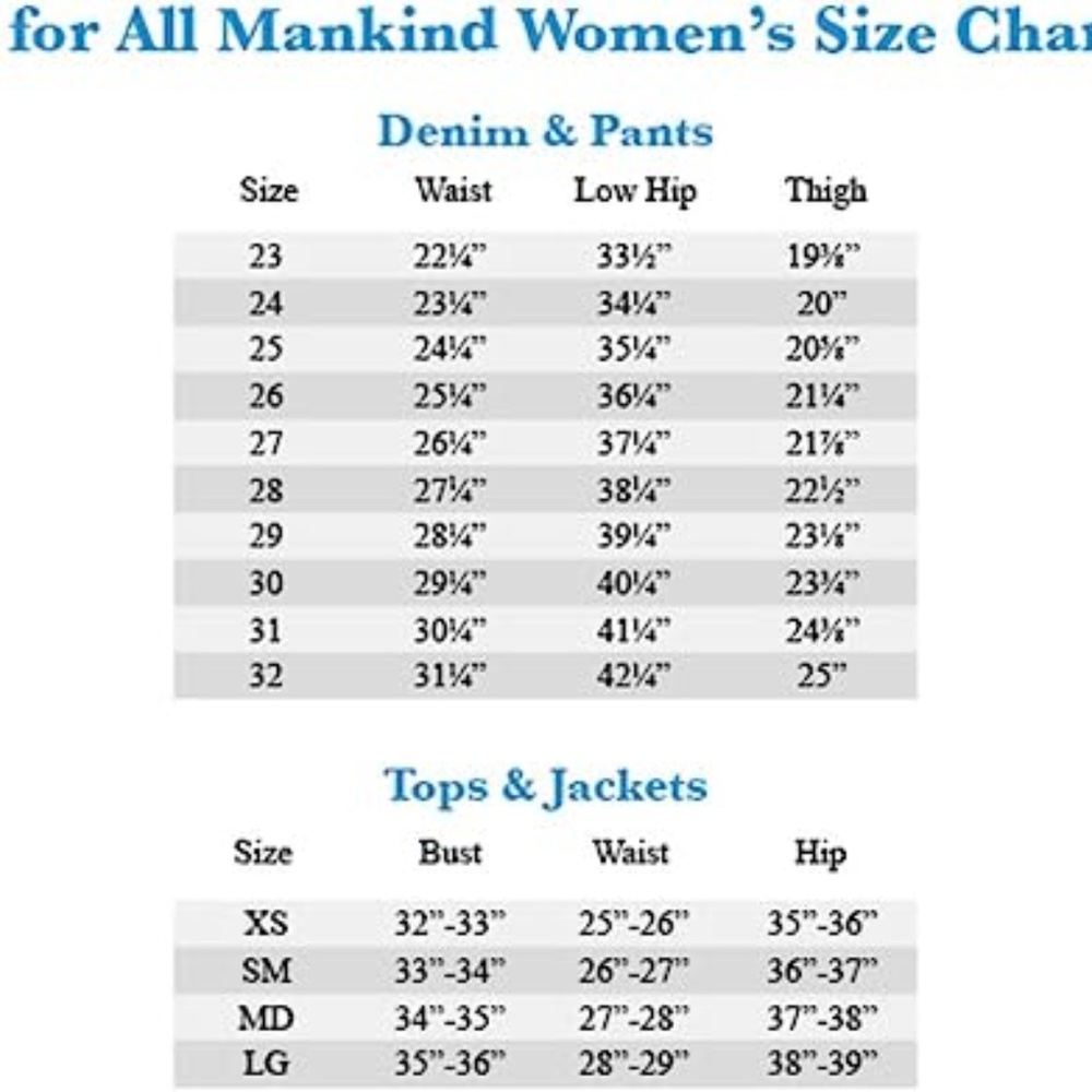 7 for all mankind size chart